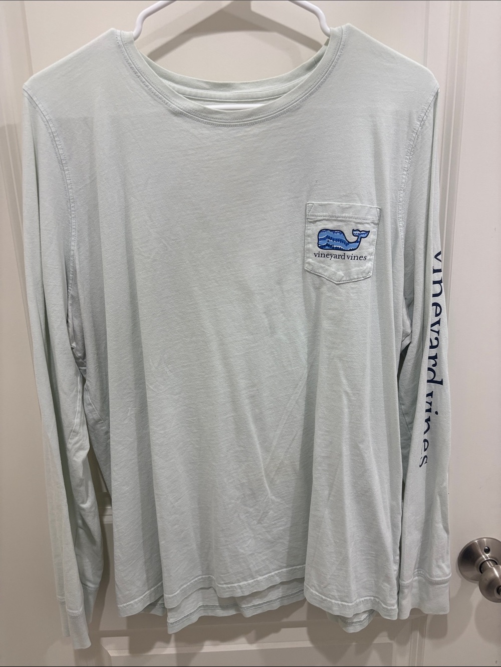 Vineyard Vines Men's Long-Sleeve Pocket Tee - Mint Green with Blue Logo
